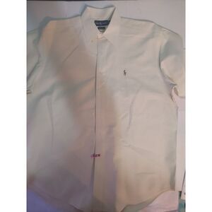 Ralph Lauren Blake Mens L Button Down Short Sleeve Shirt  Yellow/w Flesh Pony Rd